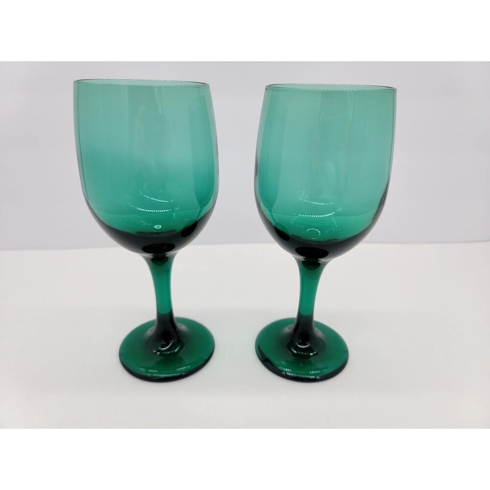 Set of 2 Vintage Libbey Juniper Green Teardrop Wine/Water Goblets Glasses Defect - Picture 1 of 5